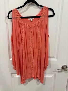 Coral Crochet-Trim cold shoulder Top